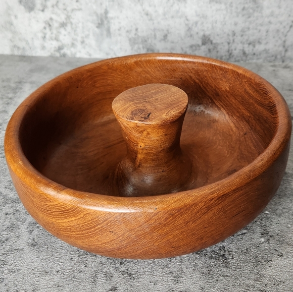 Vintage 1970s handcarved Thailand solid teak nut snack bowl retro lightweight - Picture 1 of 5